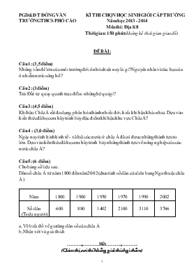 Kì thi chọn học sinh giỏi cấp trường năm học 2013 - 2014 môn thi địa lí 8 thời gian 150 phút